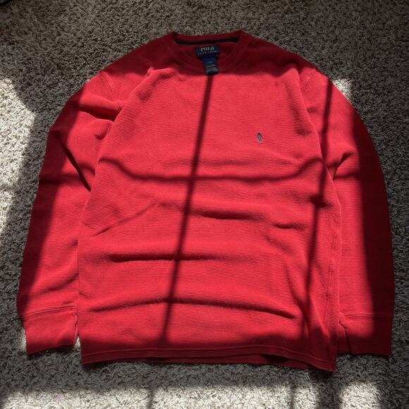 Vintage Ralph Lauren POLO Pony Rider LOGO RAGLAN Sweatshirt Size L Red - Picture 1 of 5